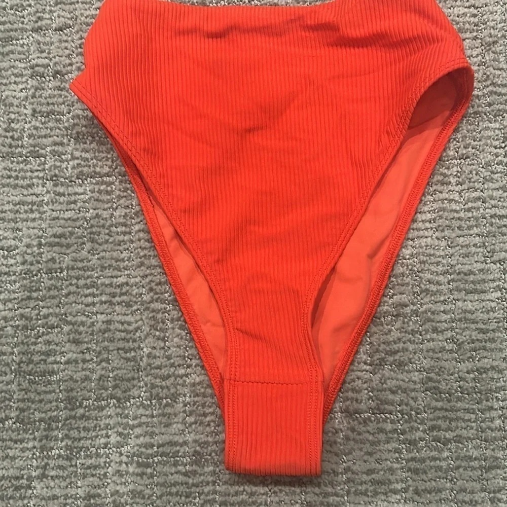 Frankie's Bikinis Jenna Plissé High Waist Bikini Bottom Vibrant Orange S